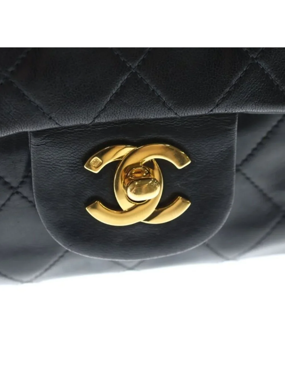 Chanel Quilted 23 Double Flap Chain Shoulder Bag Black Lambskin Gold